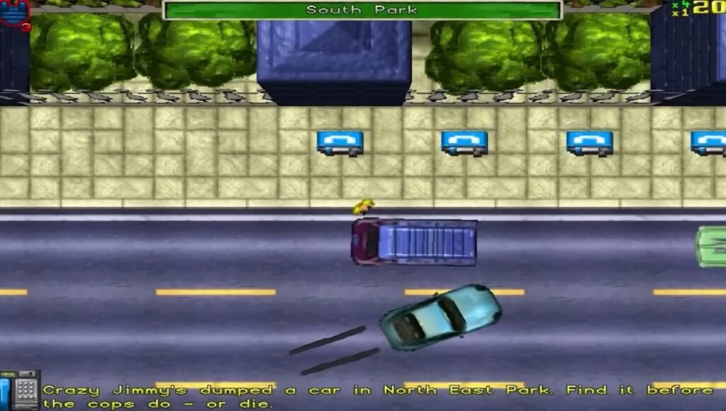 GTA 1 gameplay footage of car driving