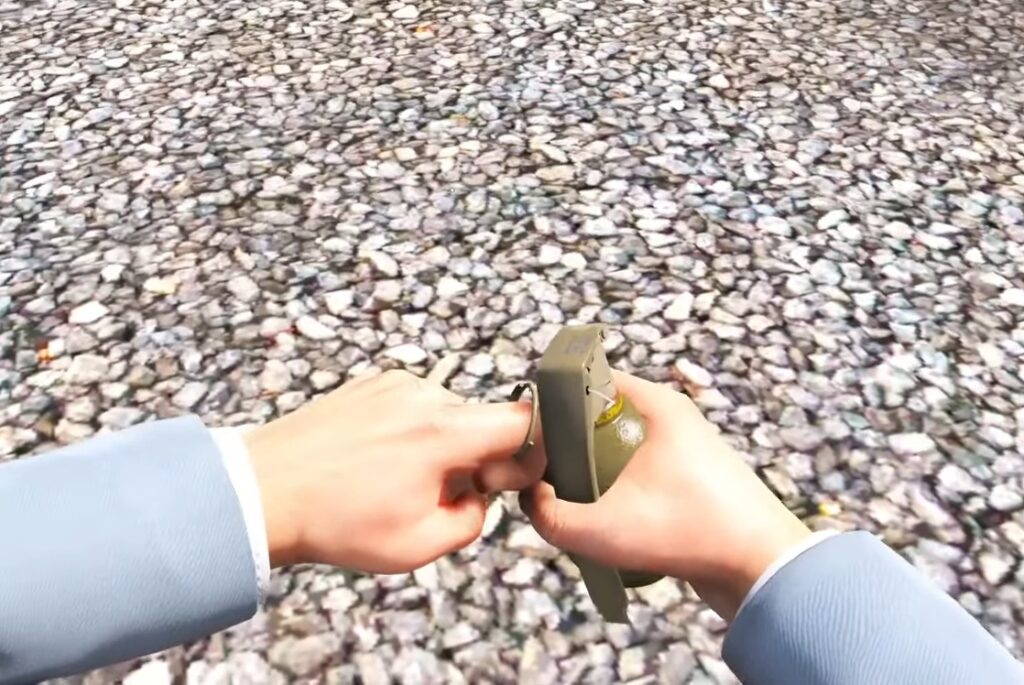 screenshot of gta 5 game in which a character michal hold a hand graned