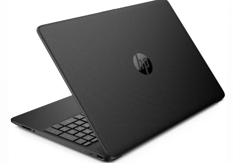 A black mat colour HP 15s-er1501AU laptop in white background screen