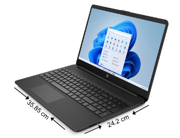 HP 15s-er1501AU laptop and their size. 35.85 com and 24.2 cm length and width