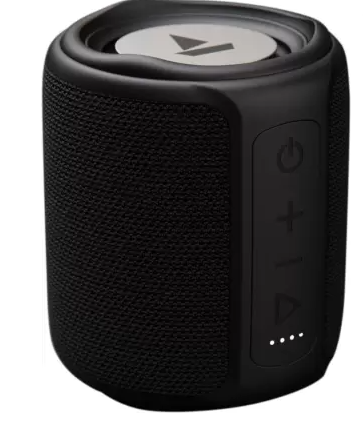 Bluetooth speaker with 10 W RMS power output, 12-hour battery life, Bluetooth version 5, 10 m wireless range, IPX7 splash and sweat shield, and multiple connectivity options including Bluetooth, TF card, and AUX.