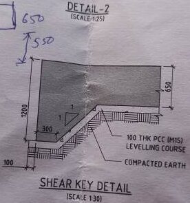 a shear key detail drawing in which 100m length and breath of shear key detail